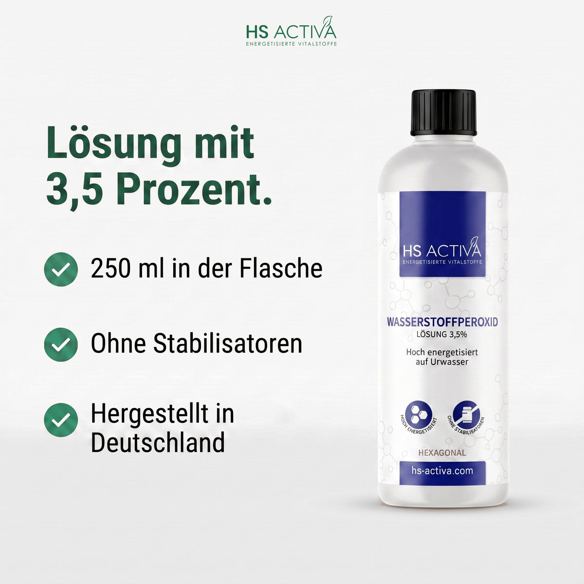 Wasserstoffperoxid 3,5 % von HS Activa - 250 ml Flasche, ohne Stabilisatoren, hergestellt in Deutschland