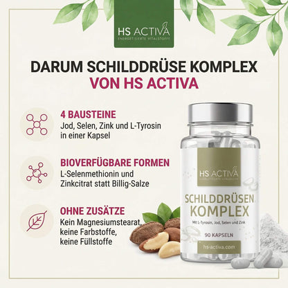 Schilddrüsen Komplex - 90 Kapseln mit L-Tyrosin, Jod, Selen und Zink