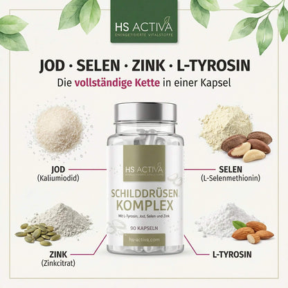 Schilddrüsen Komplex - 90 Kapseln mit L-Tyrosin, Jod, Selen und Zink