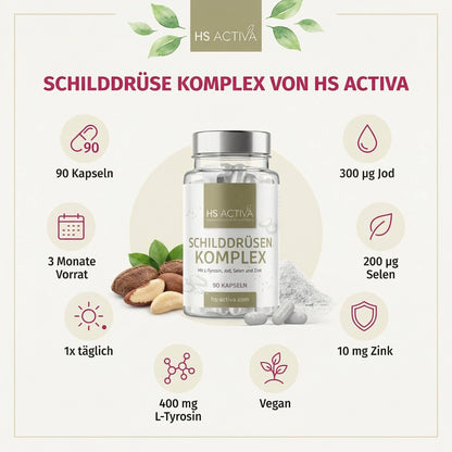 Schilddrüsen Komplex - 90 Kapseln mit L-Tyrosin, Jod, Selen und Zink