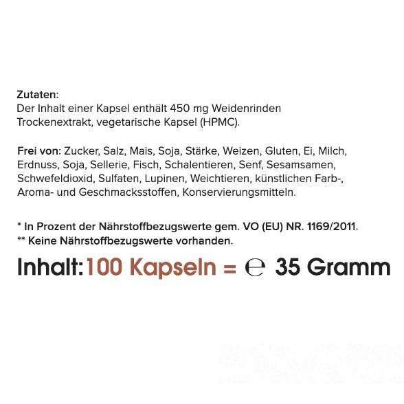 Die Zutaten der HS Activa Weiderinde Kapseln