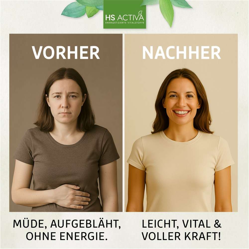 Digital collage showing a before and after of a woman, featuring a neutral background, taupe and beige shirts and warm lighting
