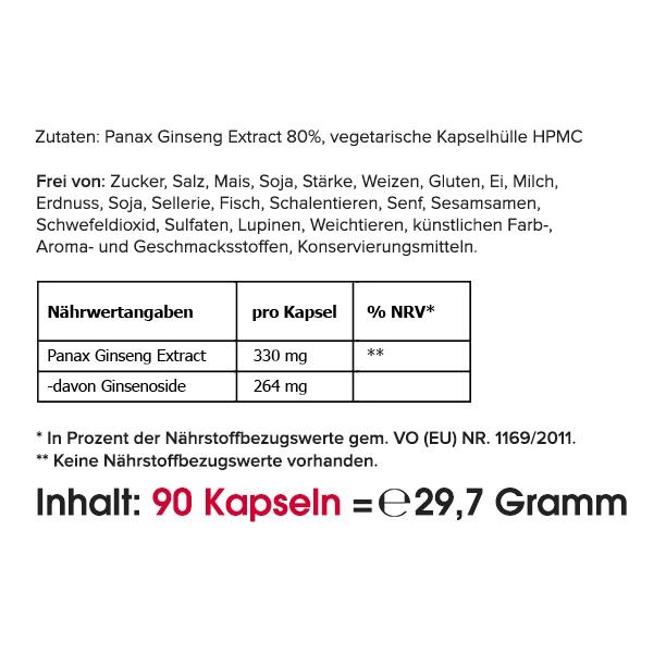 Roter Ginseng Kapseln 80 % Zutaten