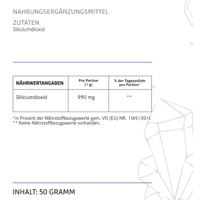 Zutatenliste und Nährwerte des Silicium Trinkpulvers