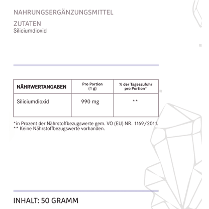 Zutatenliste und Nährwerte des Silicium Trinkpulvers