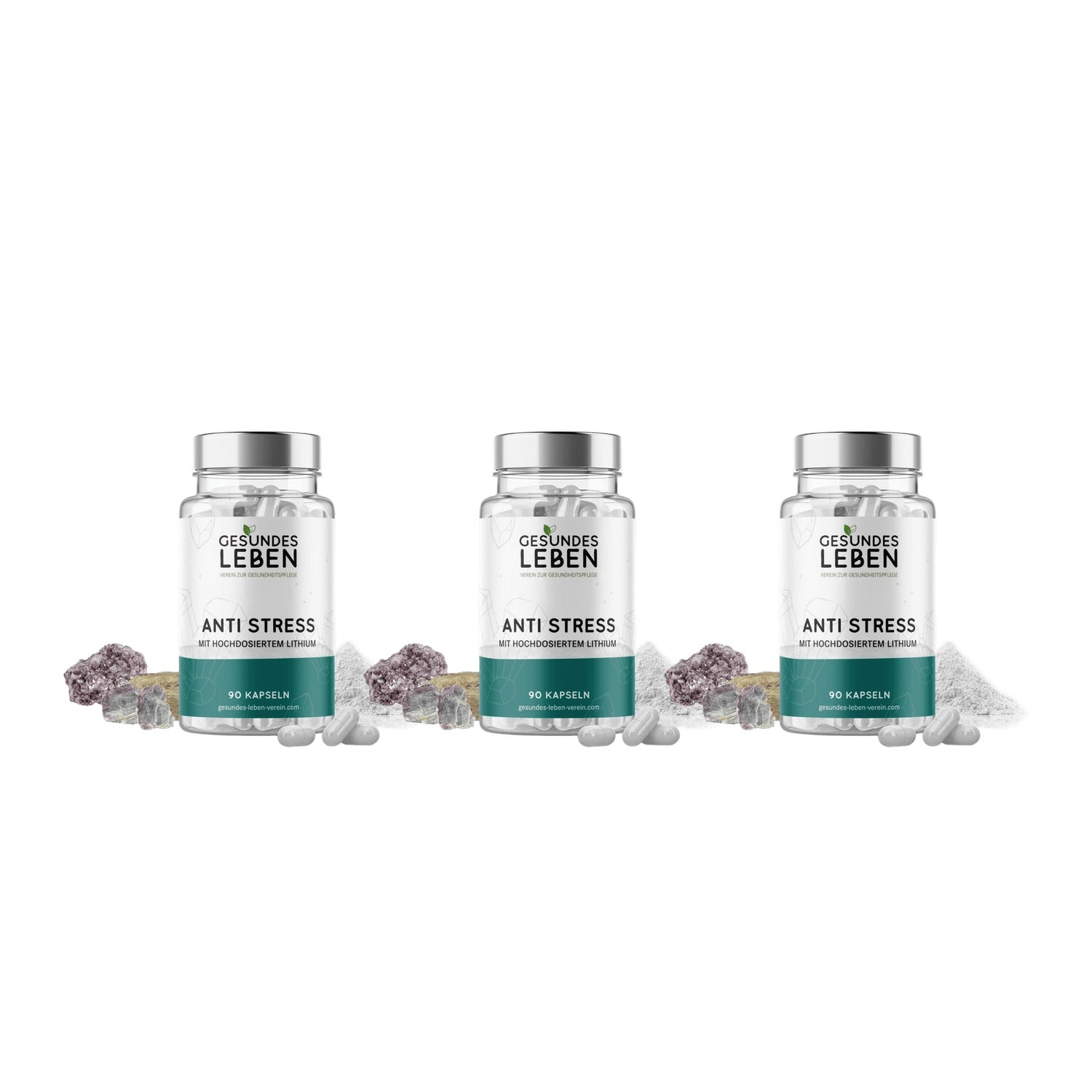 Gesundes Leben Anti Stress mit Lithium, 3 Dosen mit je 90 Kapseln