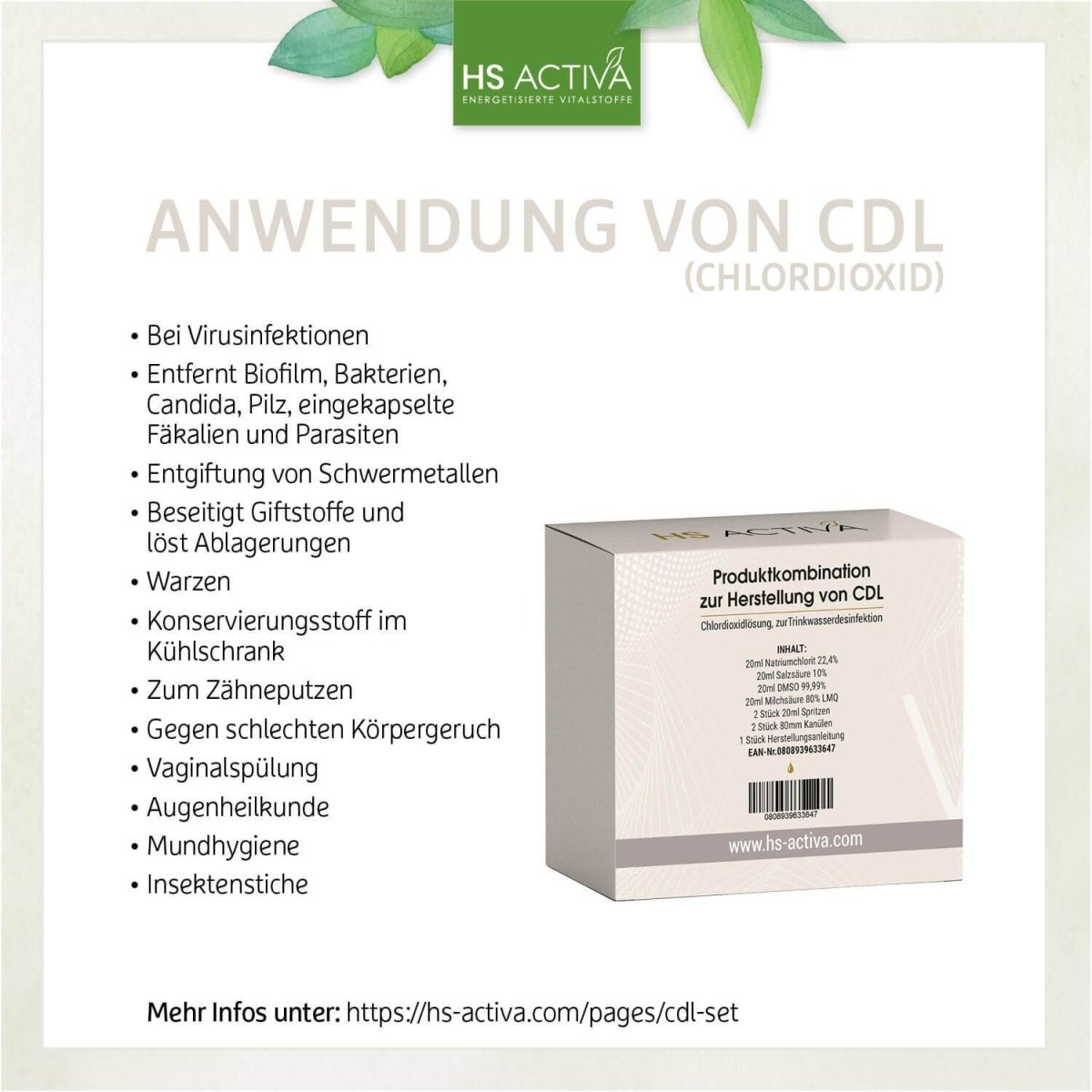CDL/ CDS (Chlordioxid Lösung) I Zur eigenen Herstellung I Ideal zur Desinfektion & Entgiftung - HS Activa