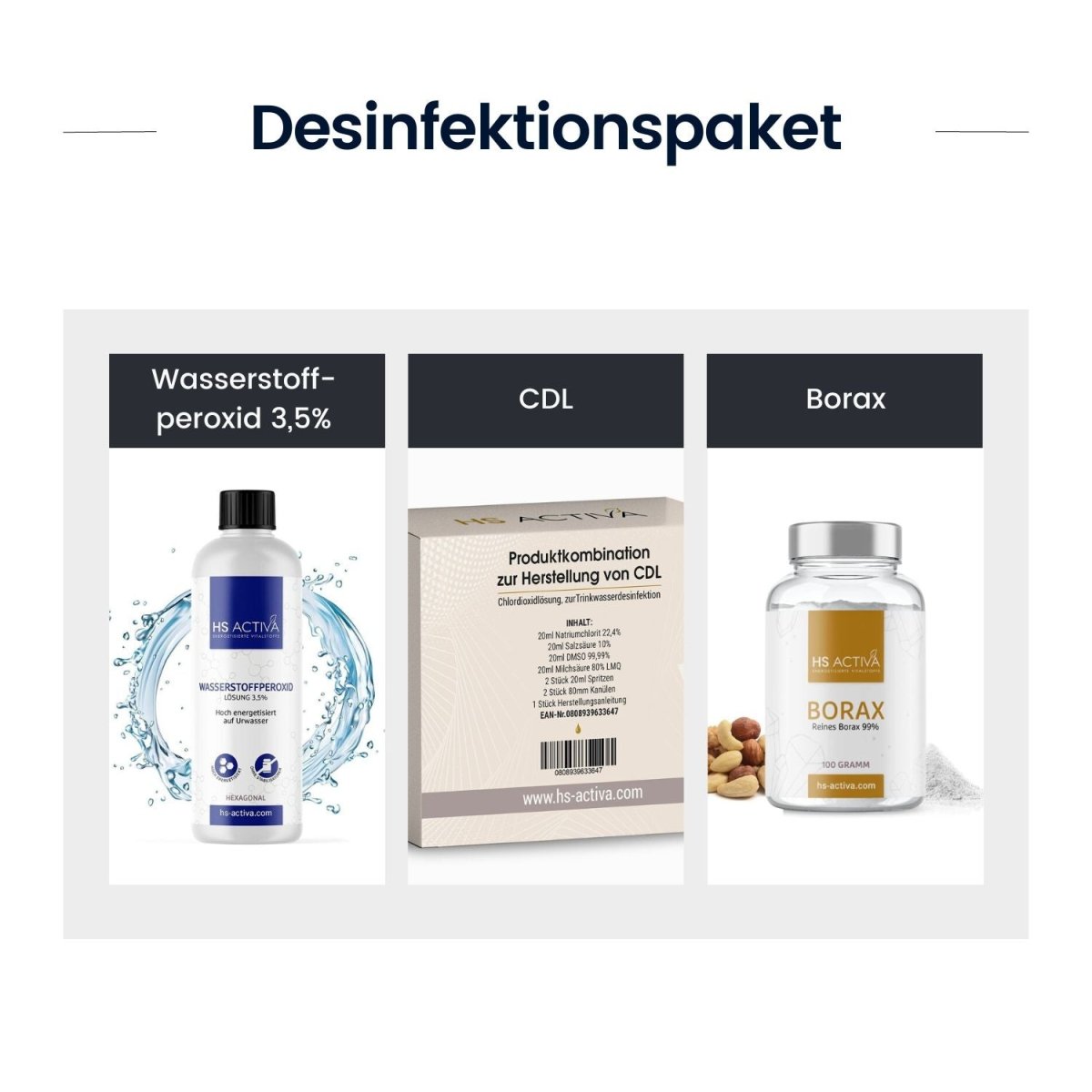 Desinfektionspaket (Wasserstoffperoxid 3,5% + CDL + Borax) - HS Activa