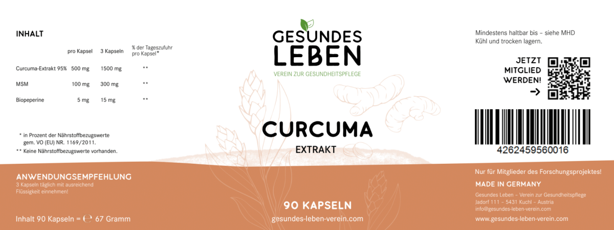 Gesundes Leben - Curcuma Extrakt - 90 Kapseln - HS Activa