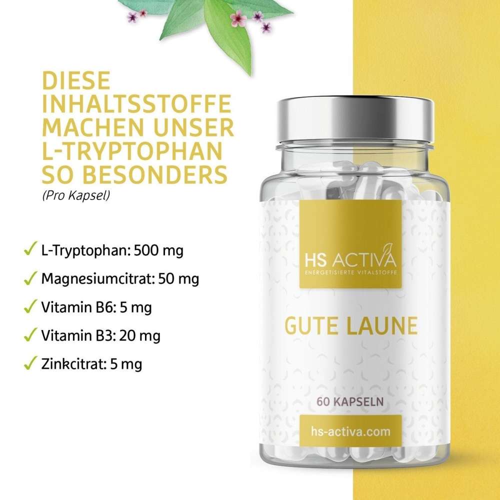 Gute Laune | Schüttet das "Glückshormon" Serotonin aus | 60 Kapseln - HS Activa
