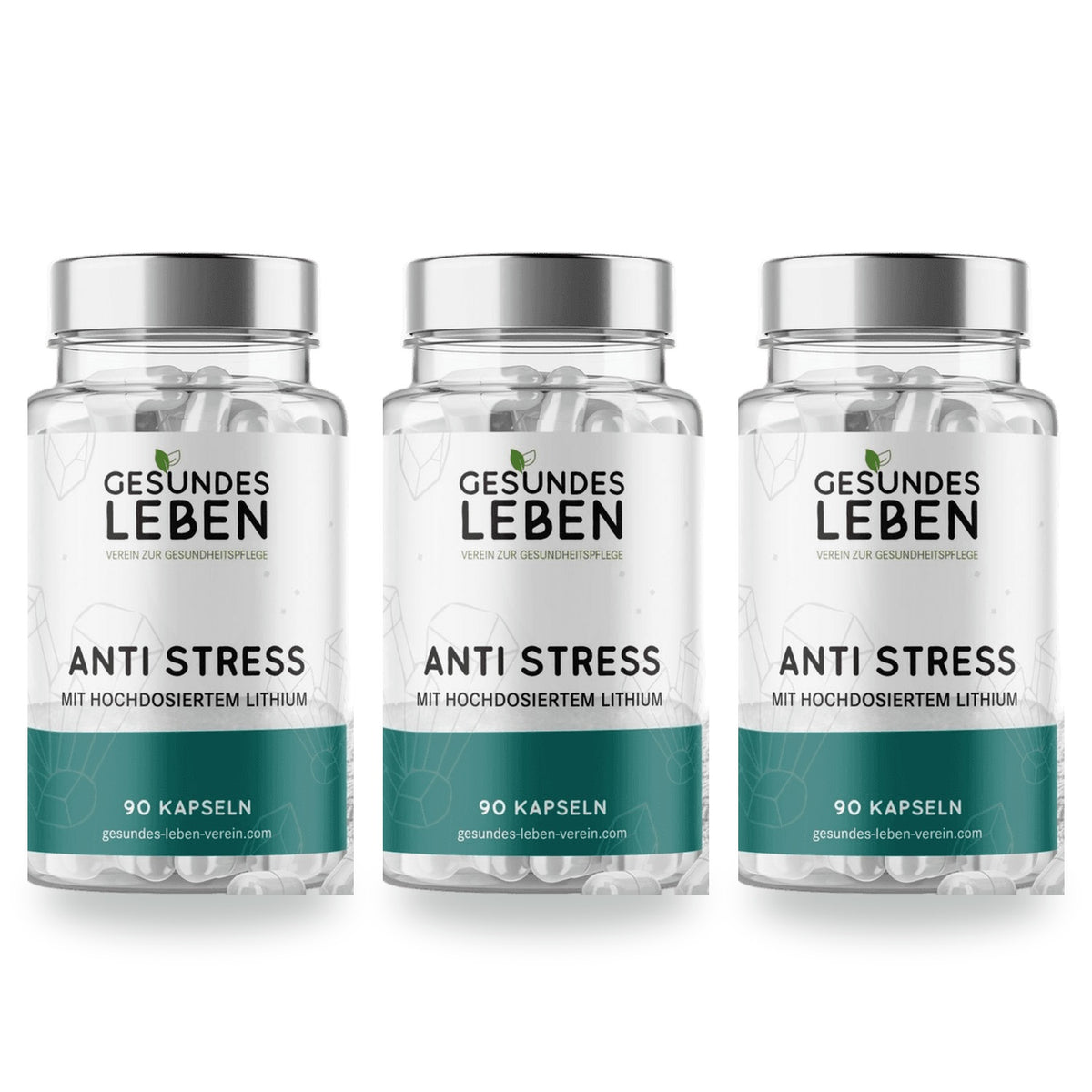 Gesundes Leben Anti Stress mit Lithium, 3 Dosen mit je 90 Kapseln