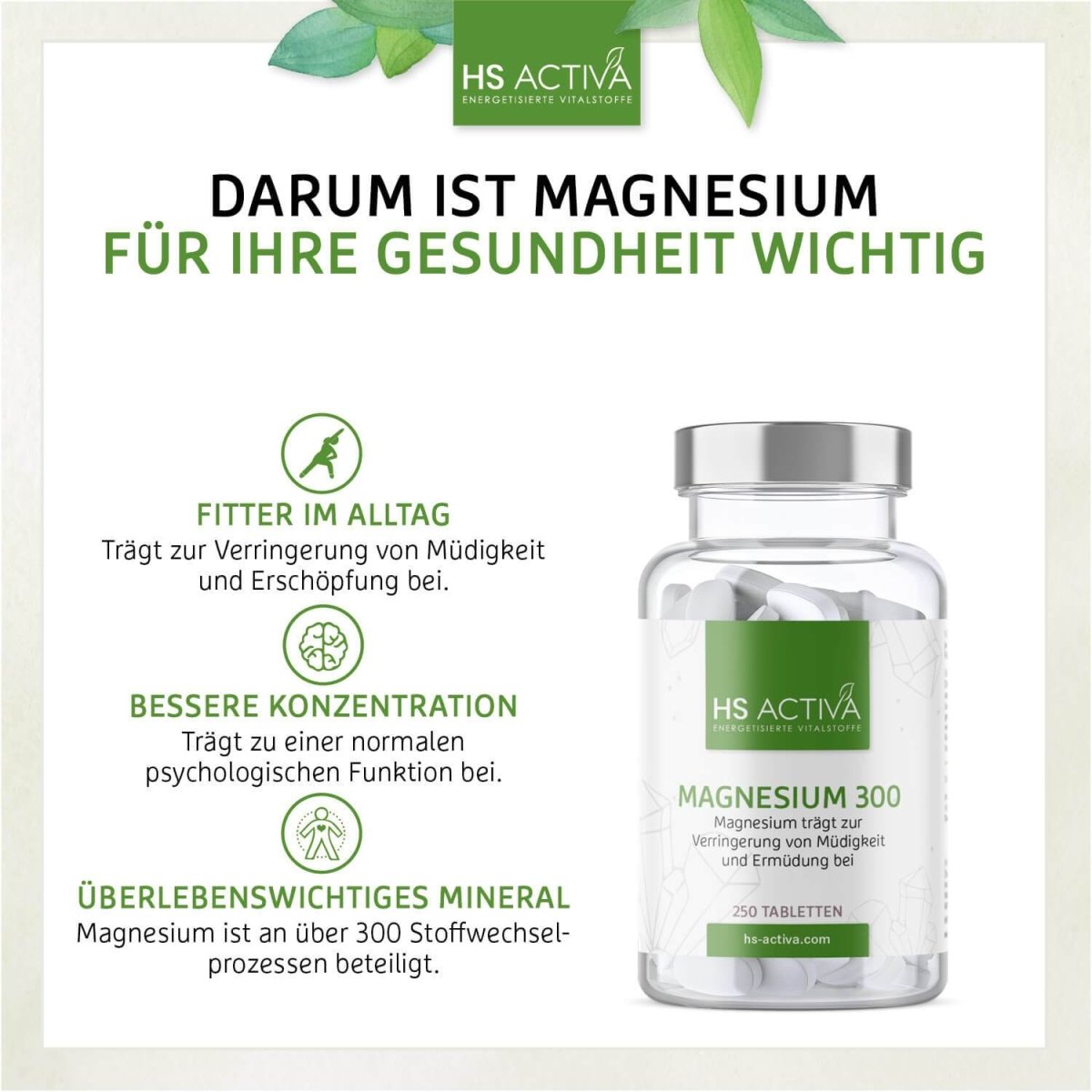 Magnesium 300 (Großpackung: 250 Tabletten) - HS Activa