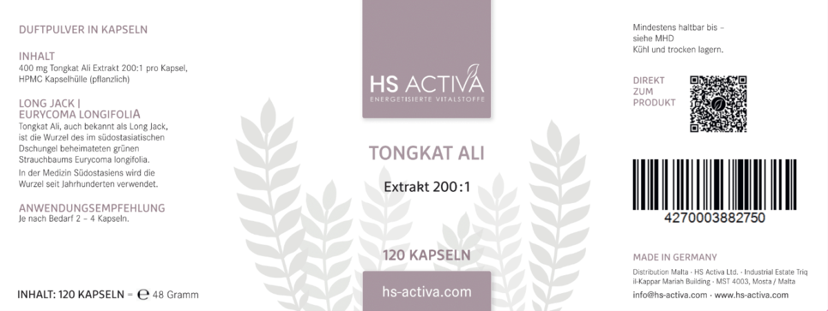 T o n g k a t A l i | 400 mg pro Kapsel | 120 Kapseln - HS Activa