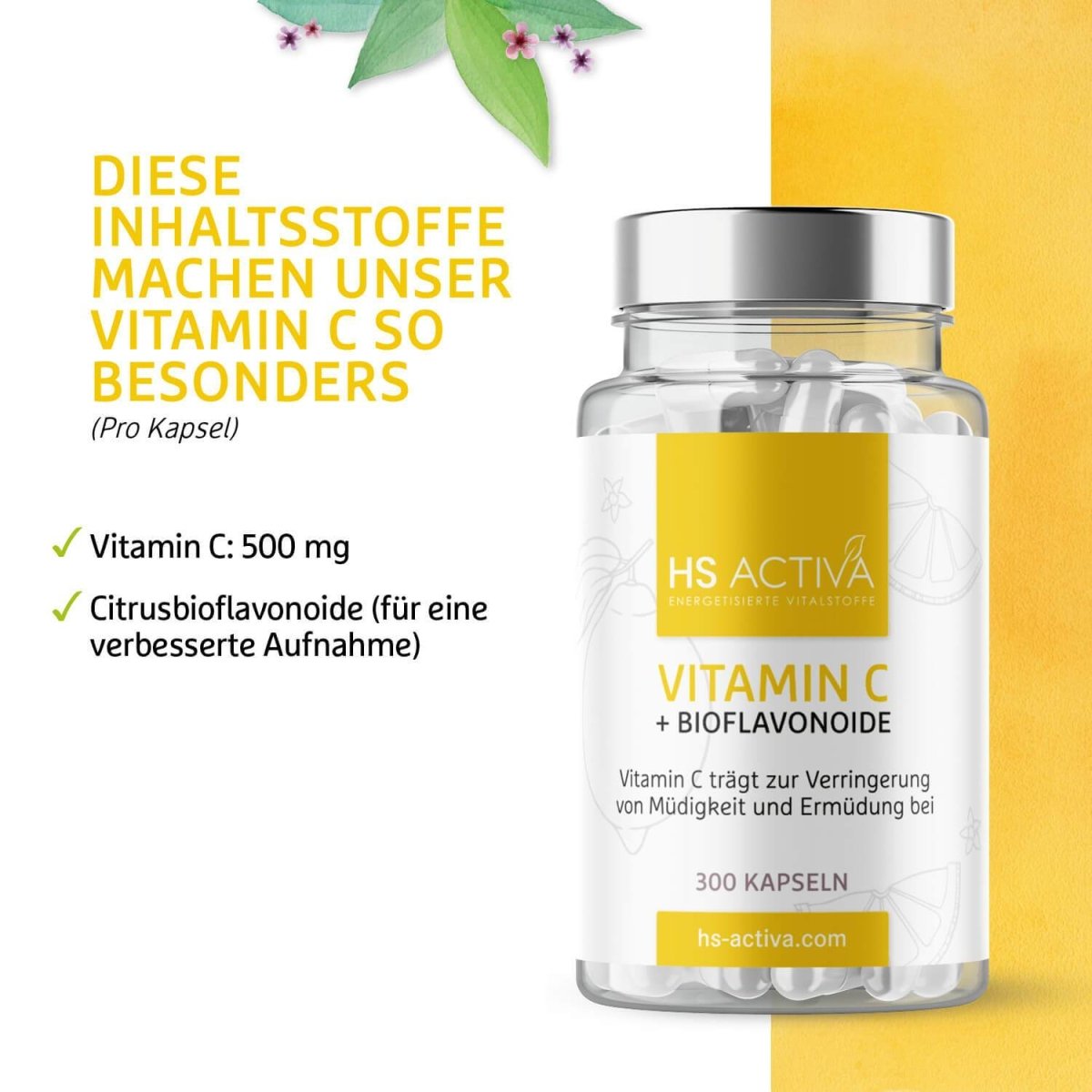 Vitamin C (300 Kapseln oder 300 g Pulver) - HS Activa