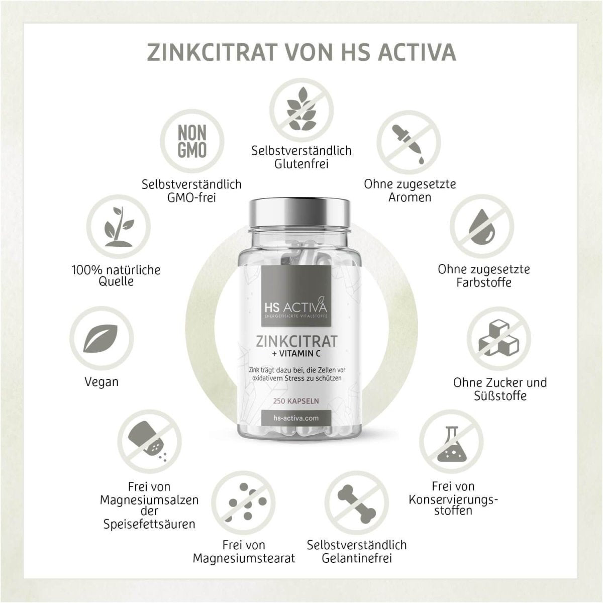 Zink + Vitamin C | Großpackung: 250 Kapseln - HS Activa